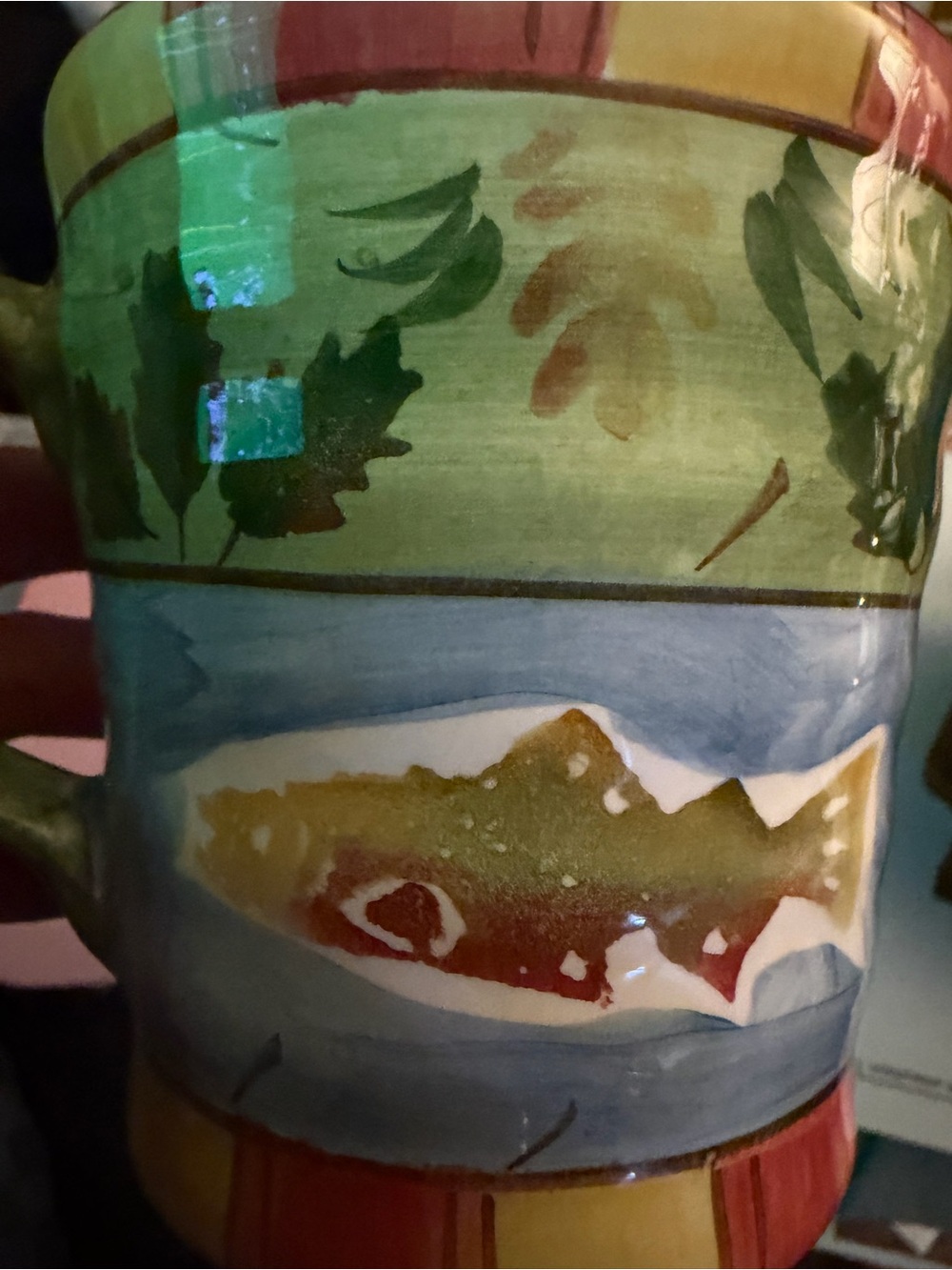 Timberland Bella Multicolor Fish Motif Ceramic Mug - Green Blue Red Accents